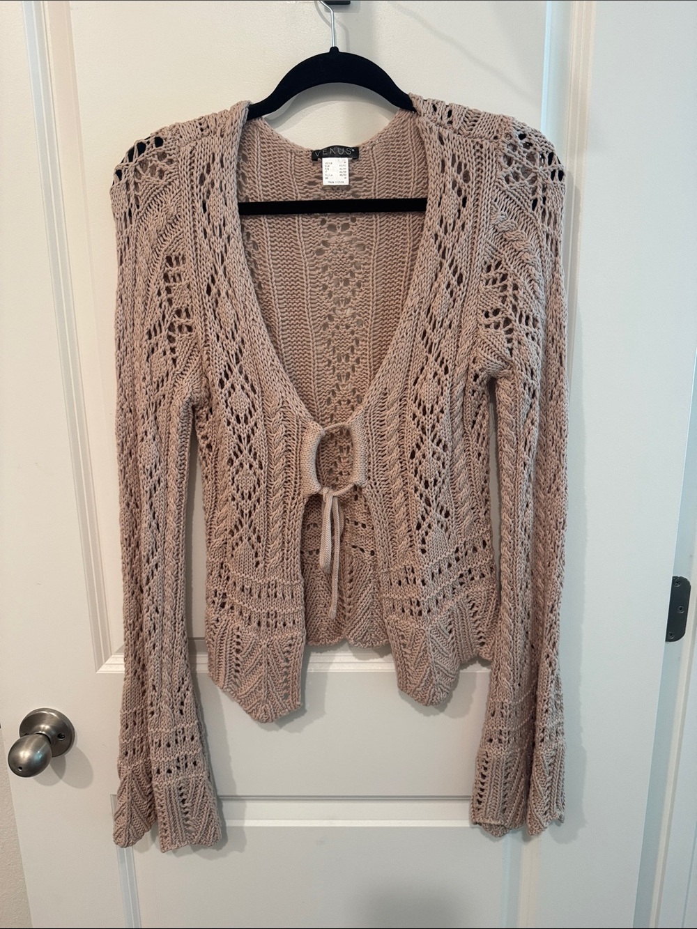 VENUS Open-Knit Tie-Front Cardigan beige/taupe